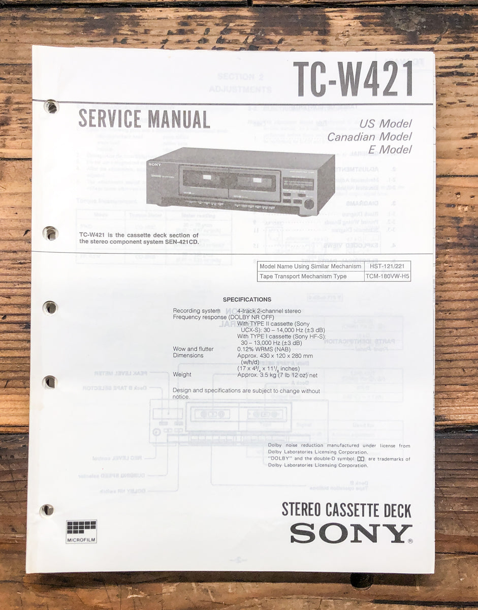 Sony TC-W421 Cassette Service Manual *Original*