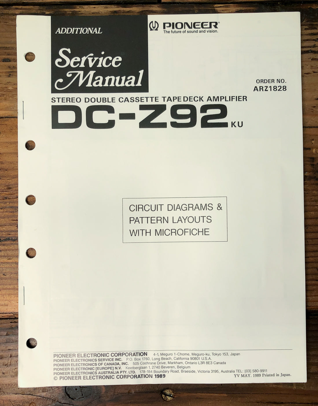 Pioneer DC-Z92 Double Cassette Deck Amplifier Supp. Service Manual *Original*