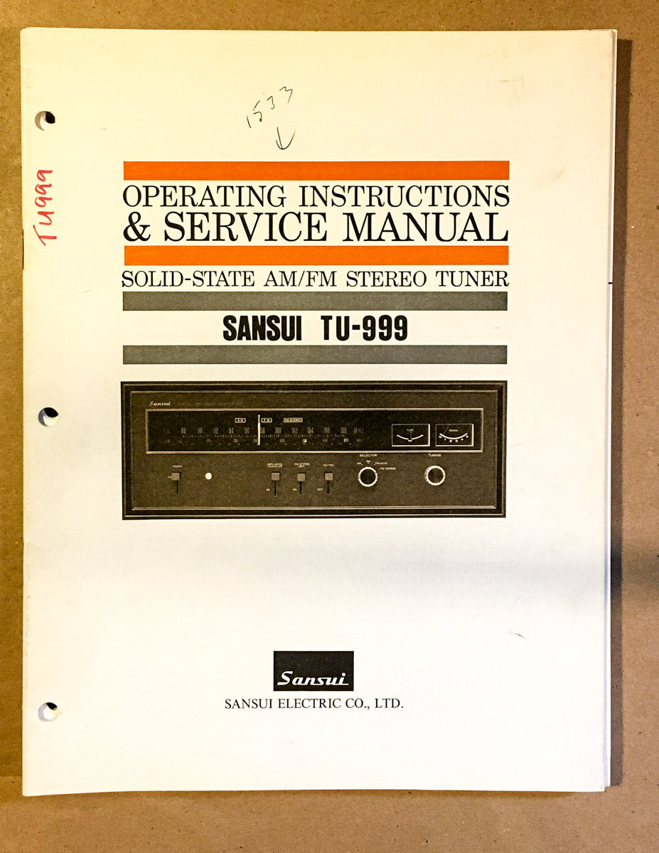 Sansui TU-999 Tuner Operating & Service Manual *Original*