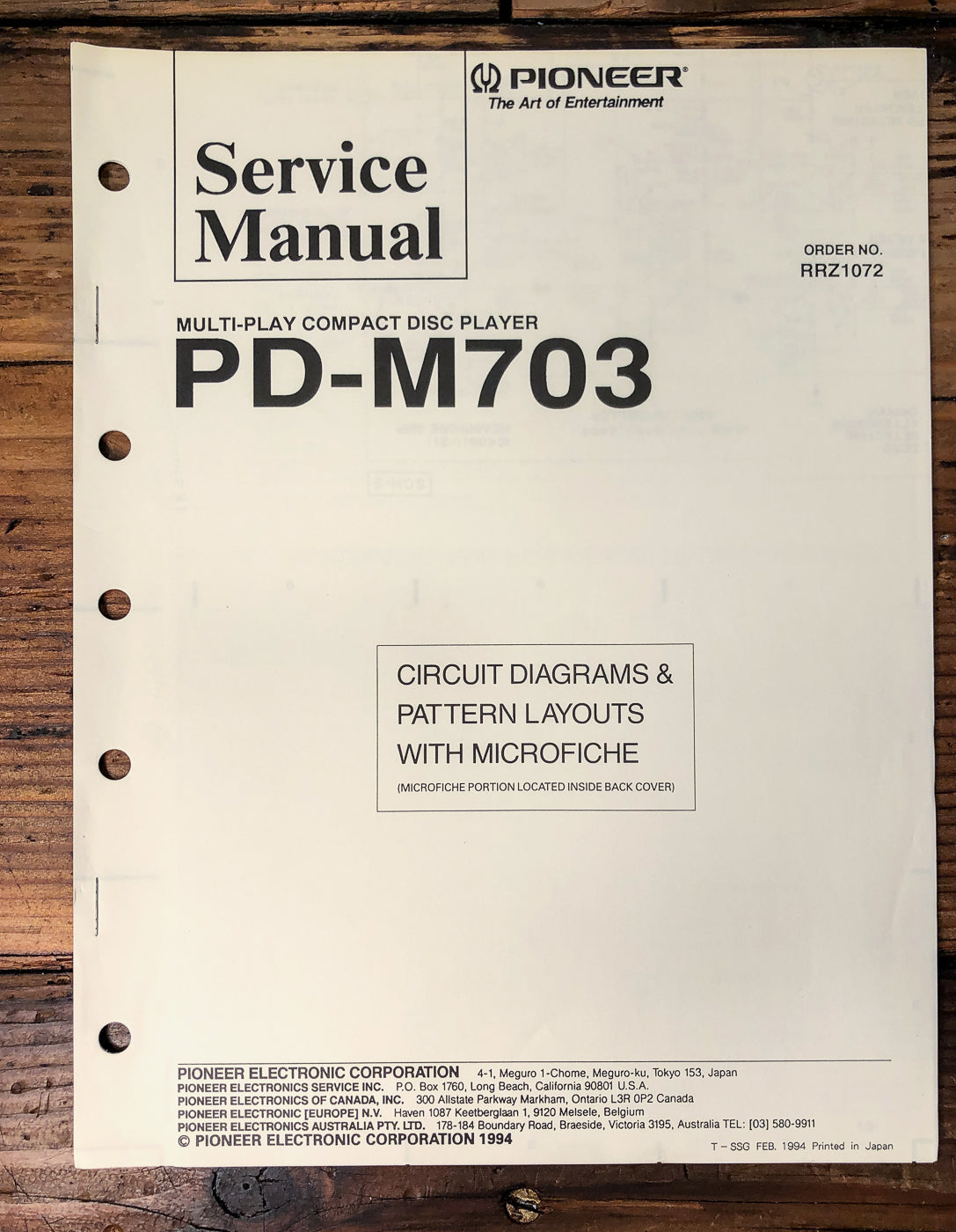Pioneer PD-M703 CD Changer Service Manual *Original*