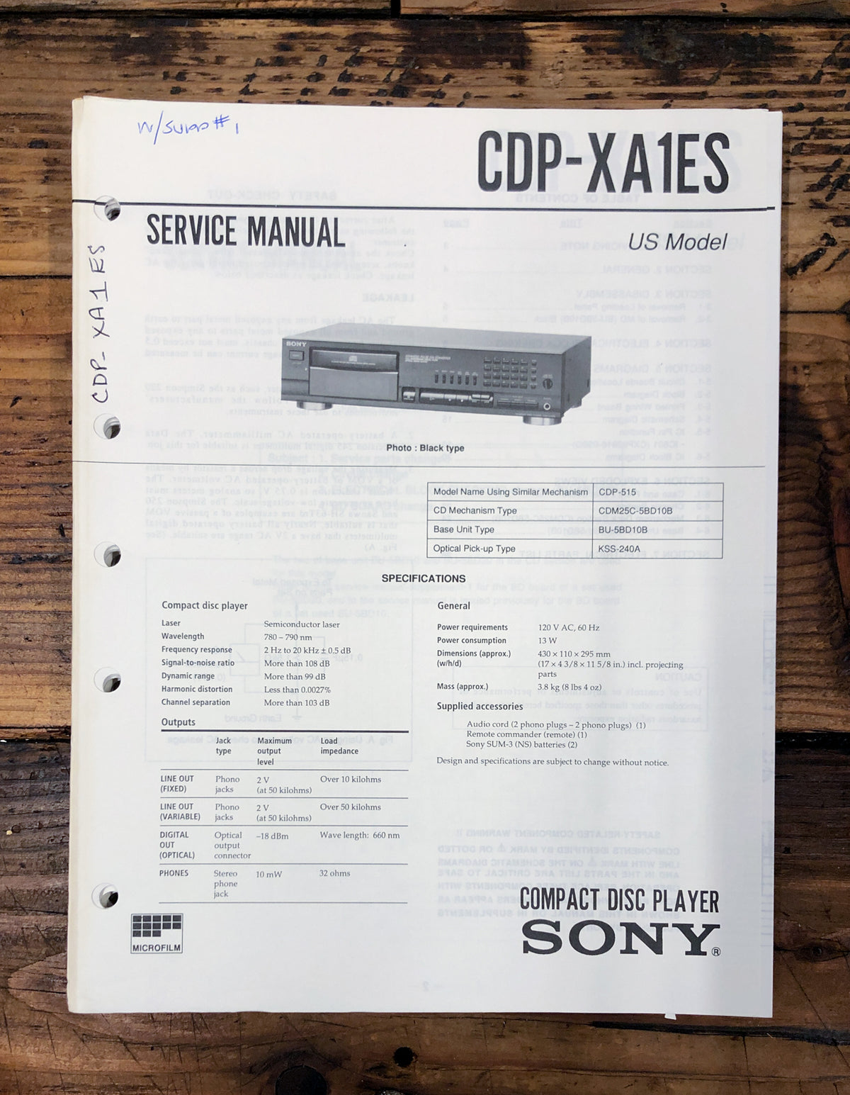Sony CDP-XA1ES CD Player Service Manual *Original*