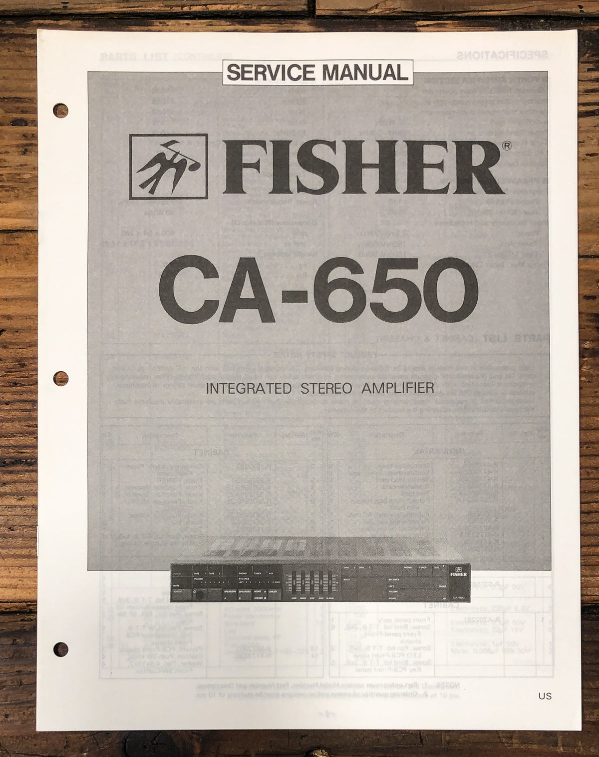 Fisher CA-650 Amplifier Service Manual *Original*