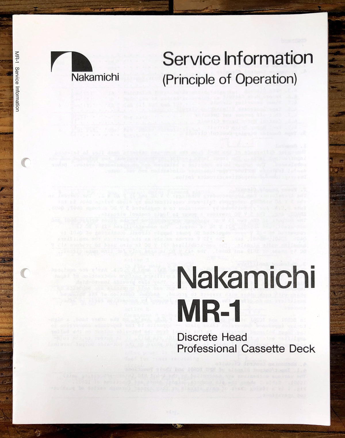 Nakamichi MR-1 Discrete Head Professional Theory of Operation Manual *Original*