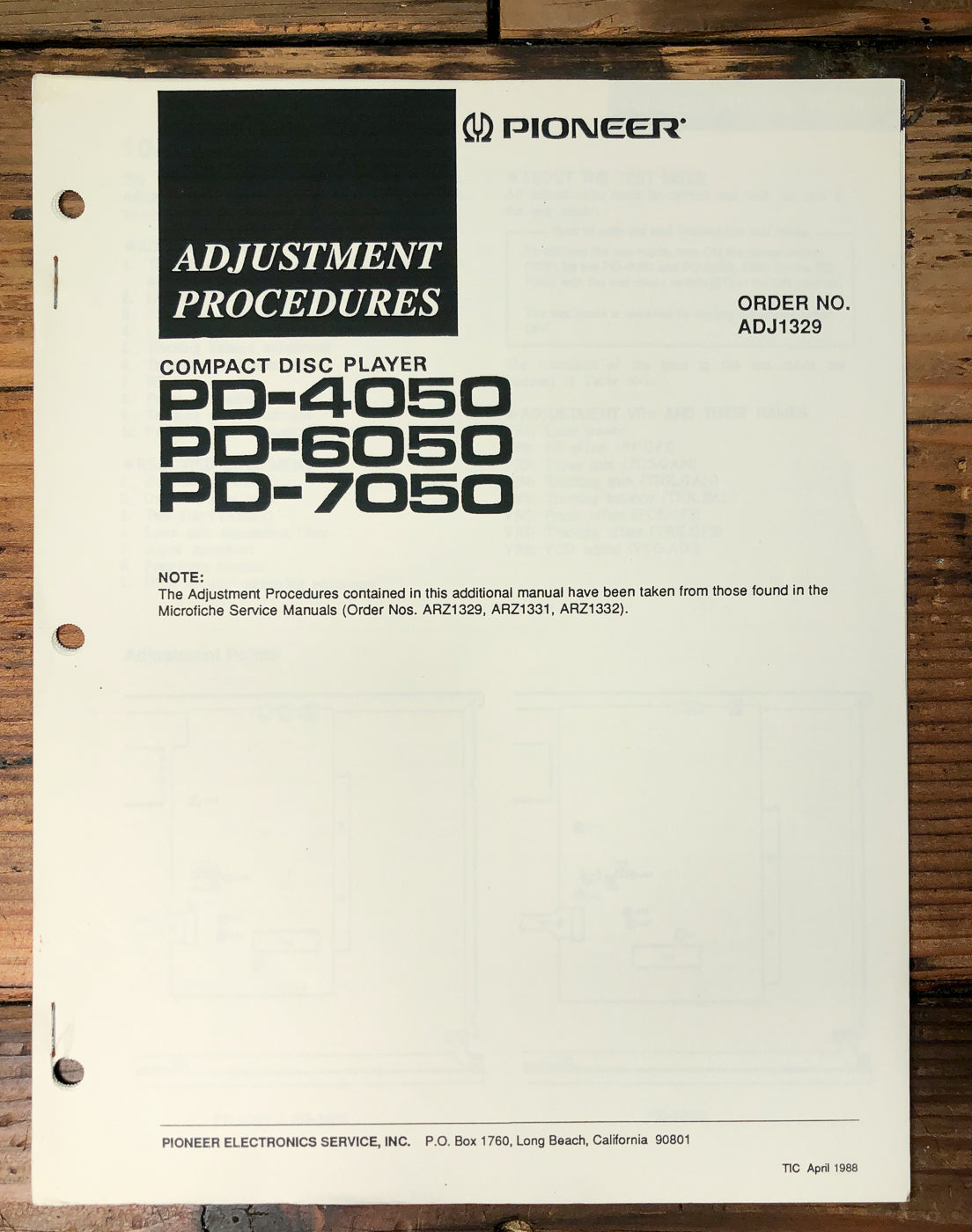 Pioneer PD-4050 PD-6050 PD-7050 CD Player Service Manual *Original*