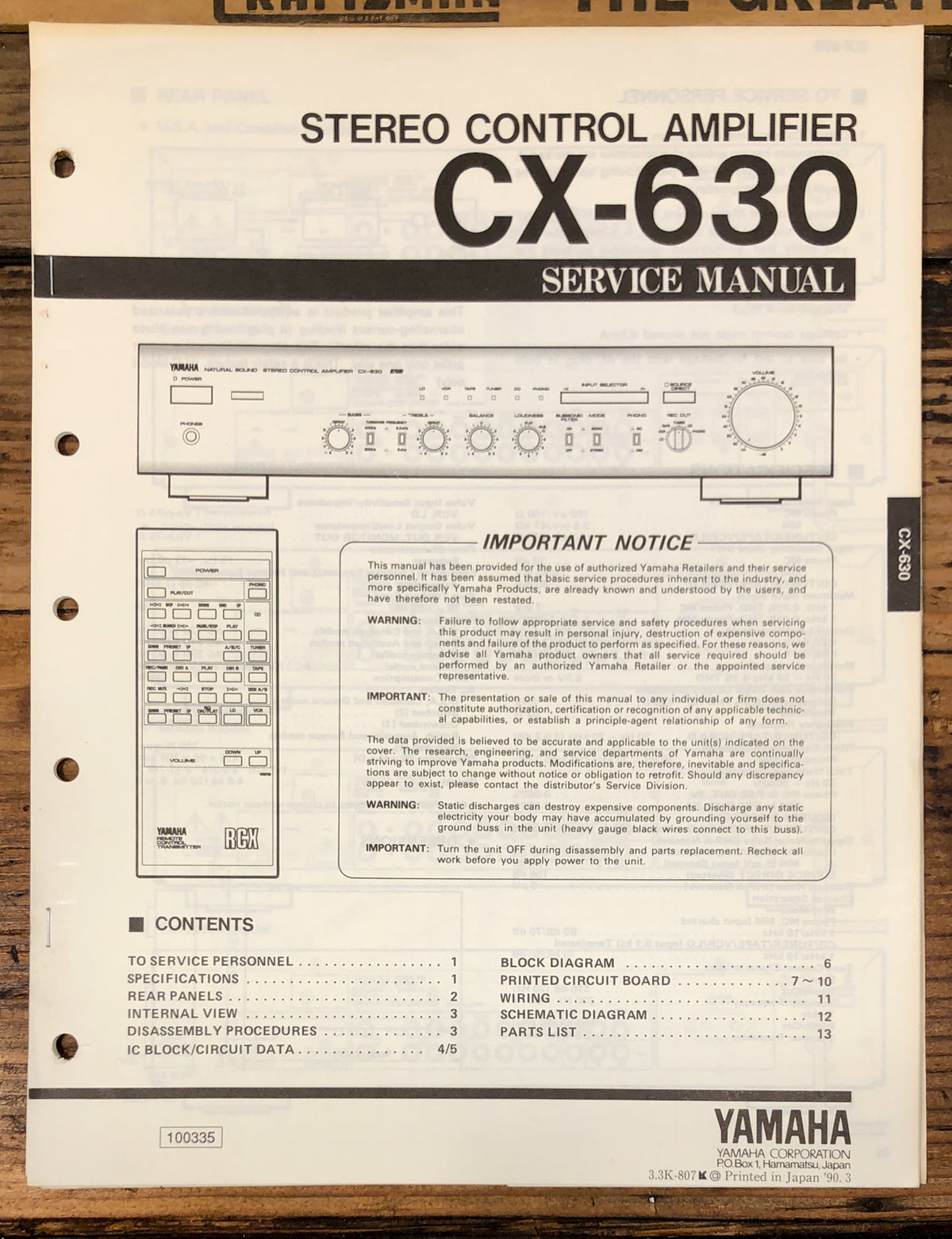 Yamaha CX-630 Preamp / Preamplifier Service Manual *Original*