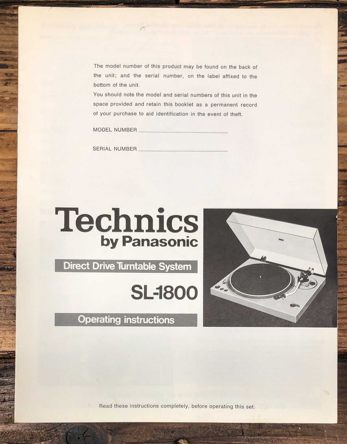 Technics SL-1800 Record Player / Turntable Owners / User Manual *Original*