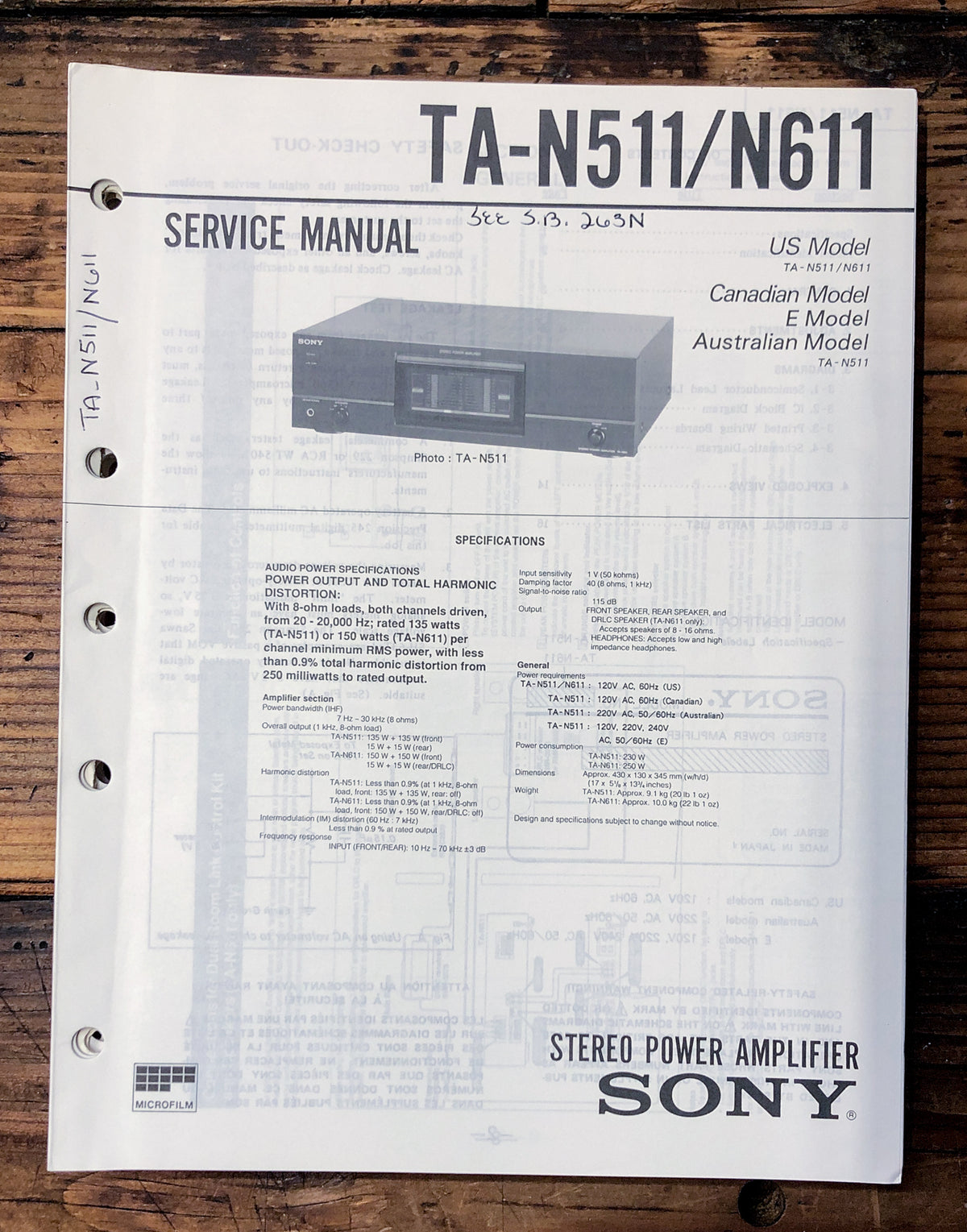 Sony TA-N511 TA-N611 Amplifier Service Manual *Original*