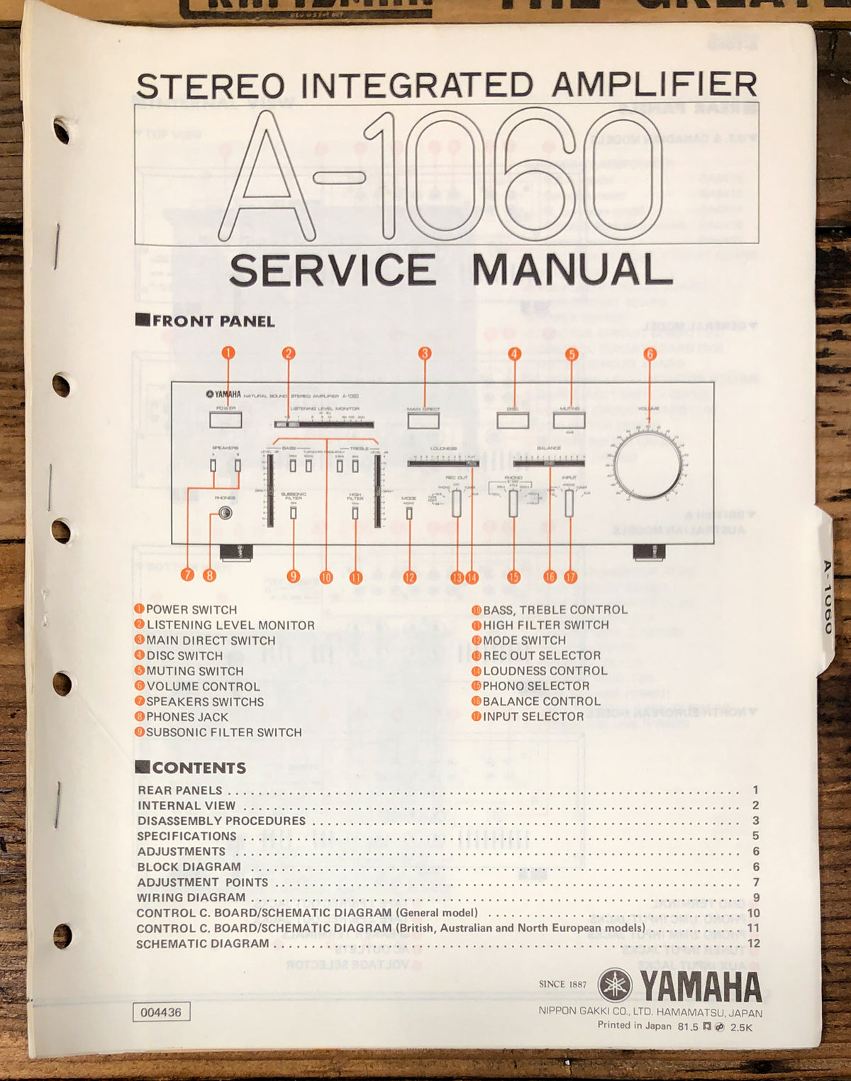 Yamaha A-1060 Amplifier Service Manual *Original*
