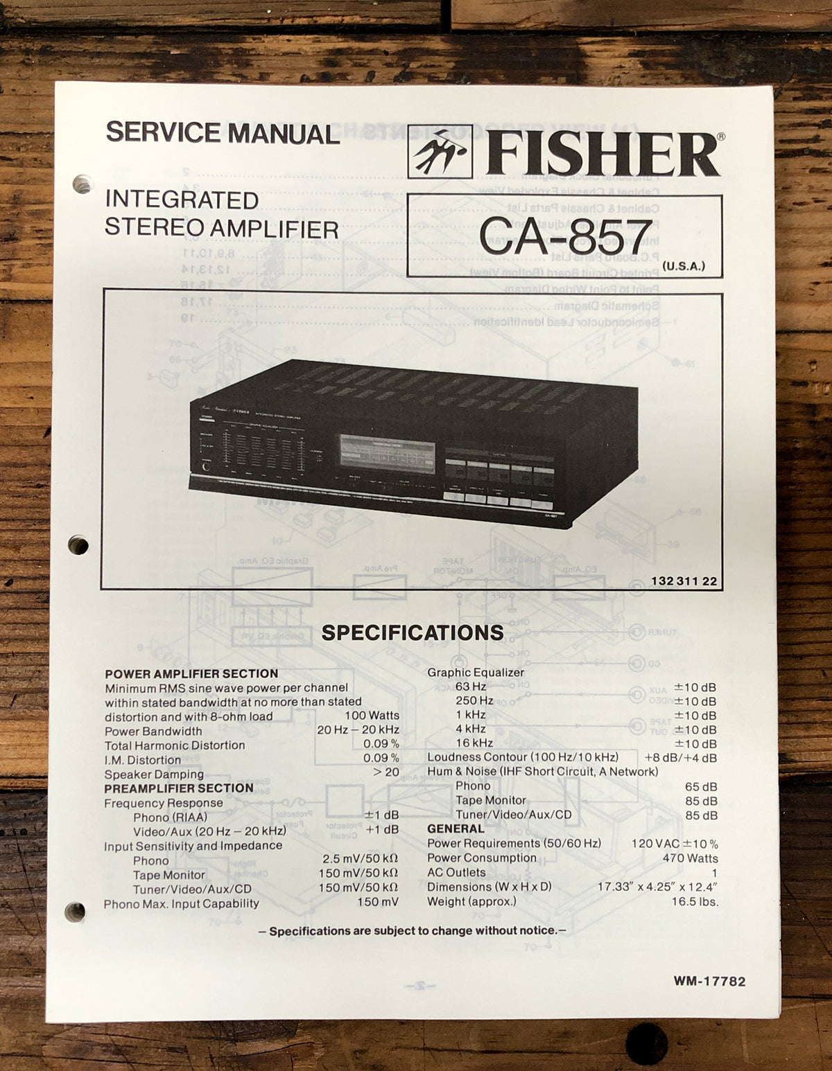 Fisher CA-857 Amplifier Service Manual *Original*