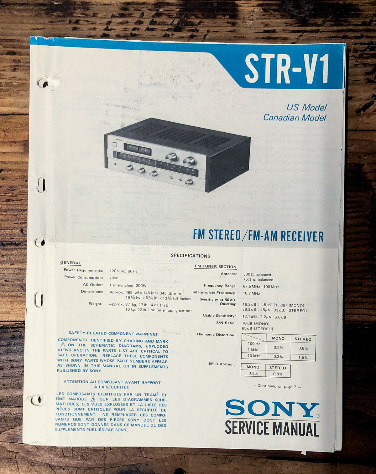 Sony STR-V1 Receiver Service Manual *Original*