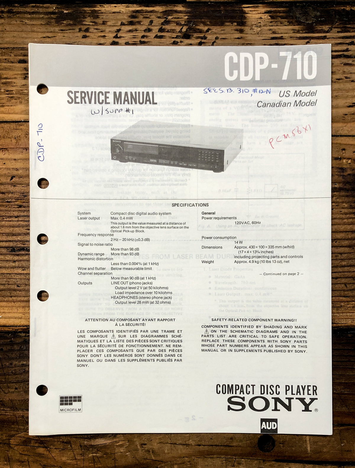 Sony CDP-710 CD Player Service Manual *Original*