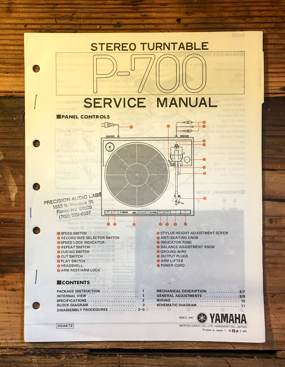 Yamaha P-700 Record Player / Turntable Service Manual *Original*