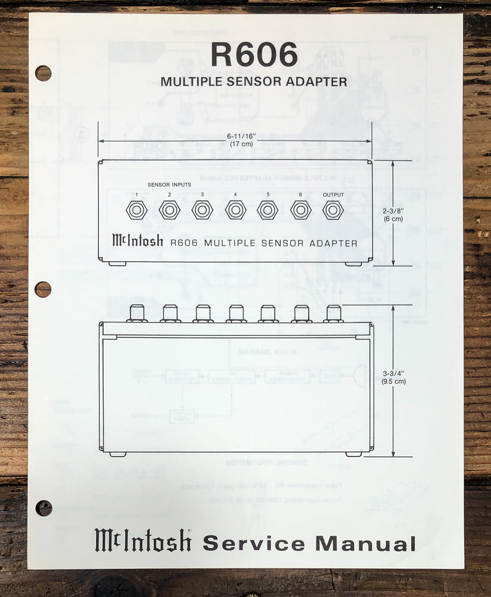 McIntosh R-606 R606 Sensor Adapter Service Manual *Original*