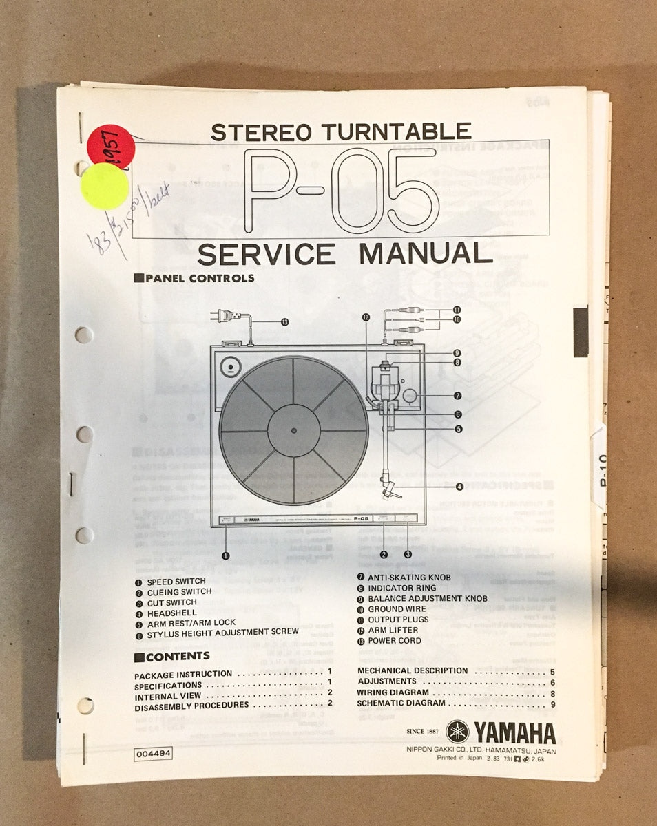Yamaha P-05 Record Player / Turntable Service Manual *Original*