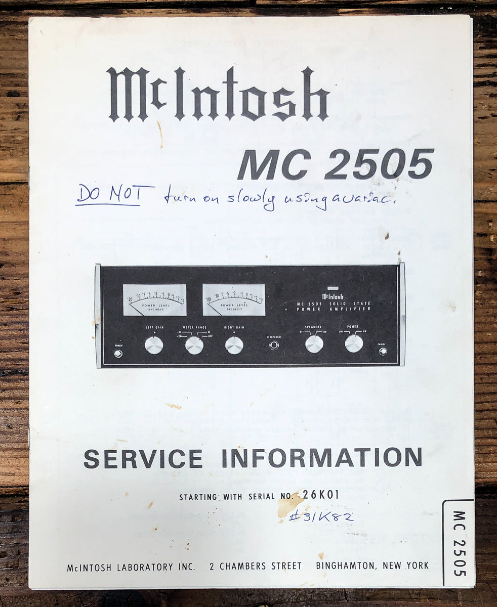 McIntosh MC-2505 MC2505 Amplifier Starts 26K01 Service Manual *Original*