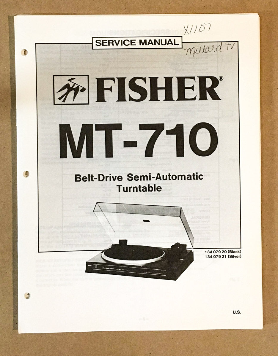 Fisher MT-710 Record Player / Turntable Service Manual *Original*