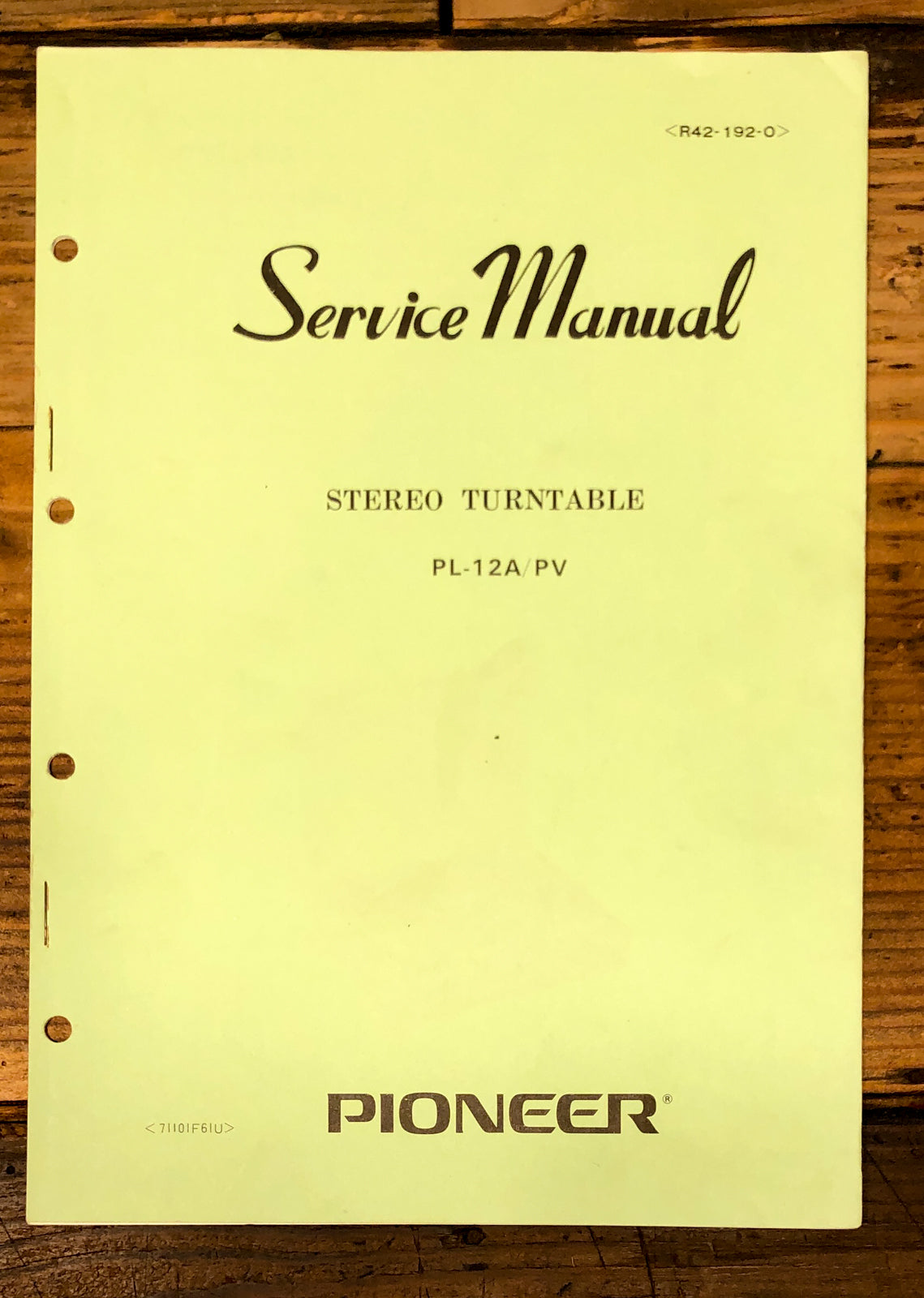 Pioneer PL-12A Record Player / Turntable Service Manual *Original*