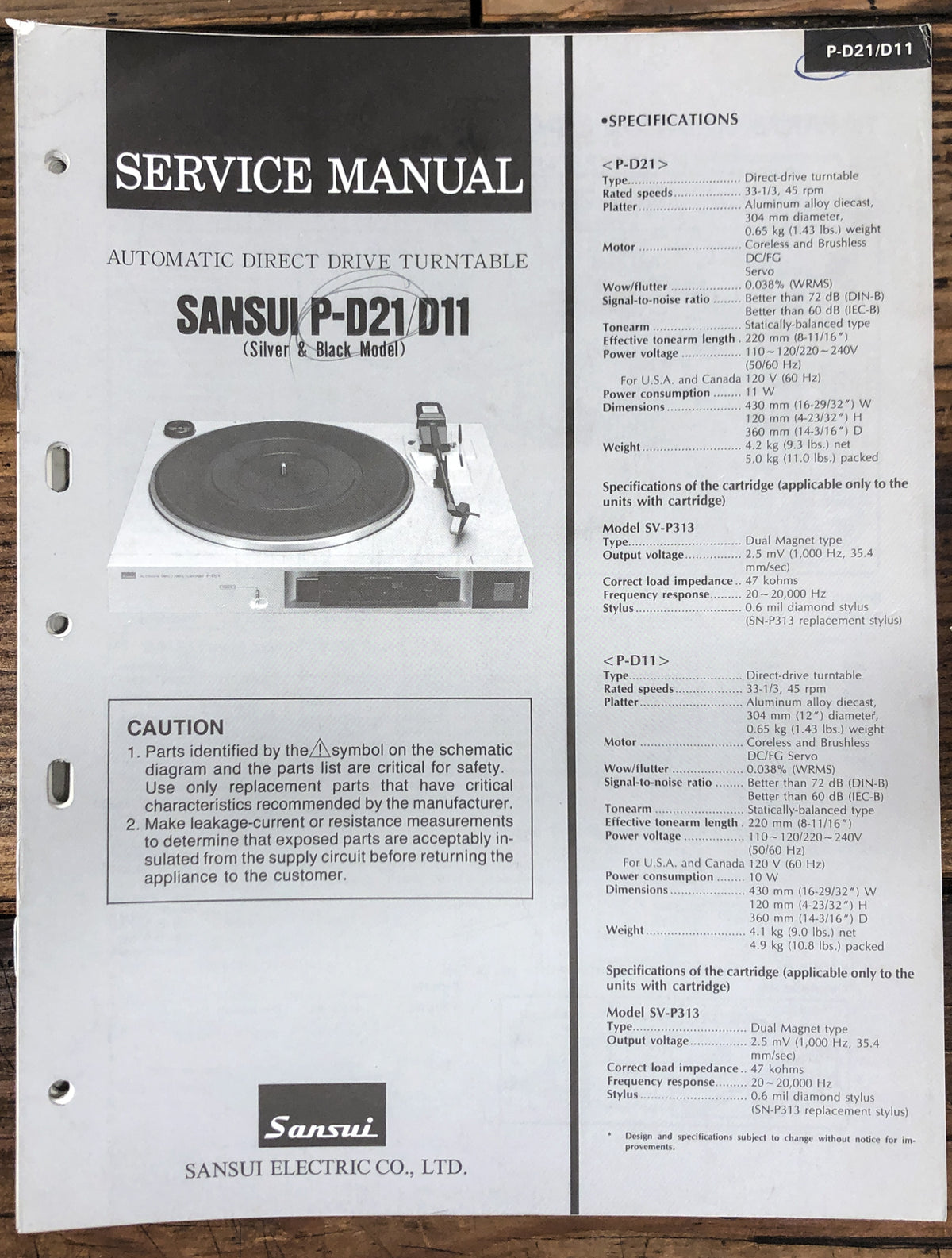 Sansui P-D11 P-D21 Record Player / Turntable Service Manual *Original*