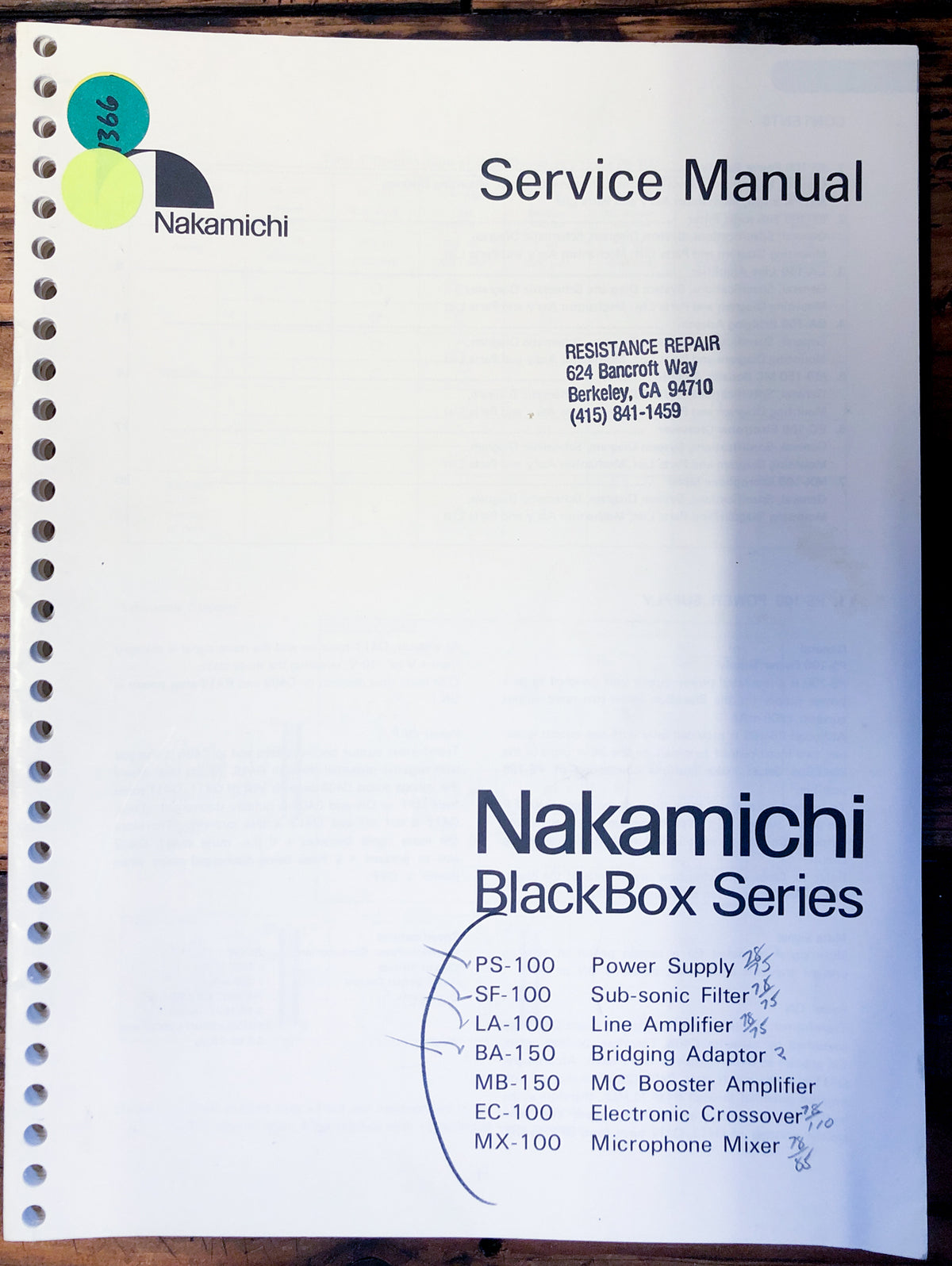 Nakamichi PS-100 SF-100 LA-100 BA-150MB-150 EC-100 MX-100 Service Manual ORIG
