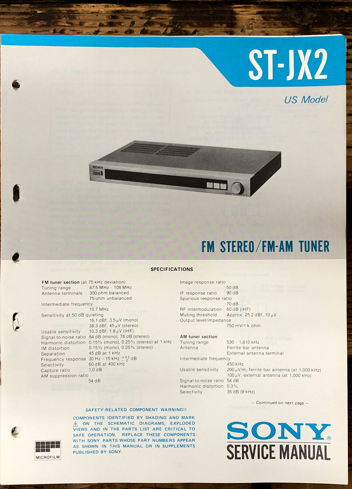 Sony ST-JX2 Tuner Service Manual *Original*