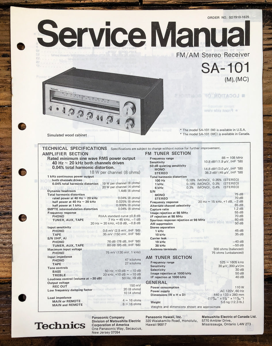Technics SA-101 Receiver Service Manual *Original*
