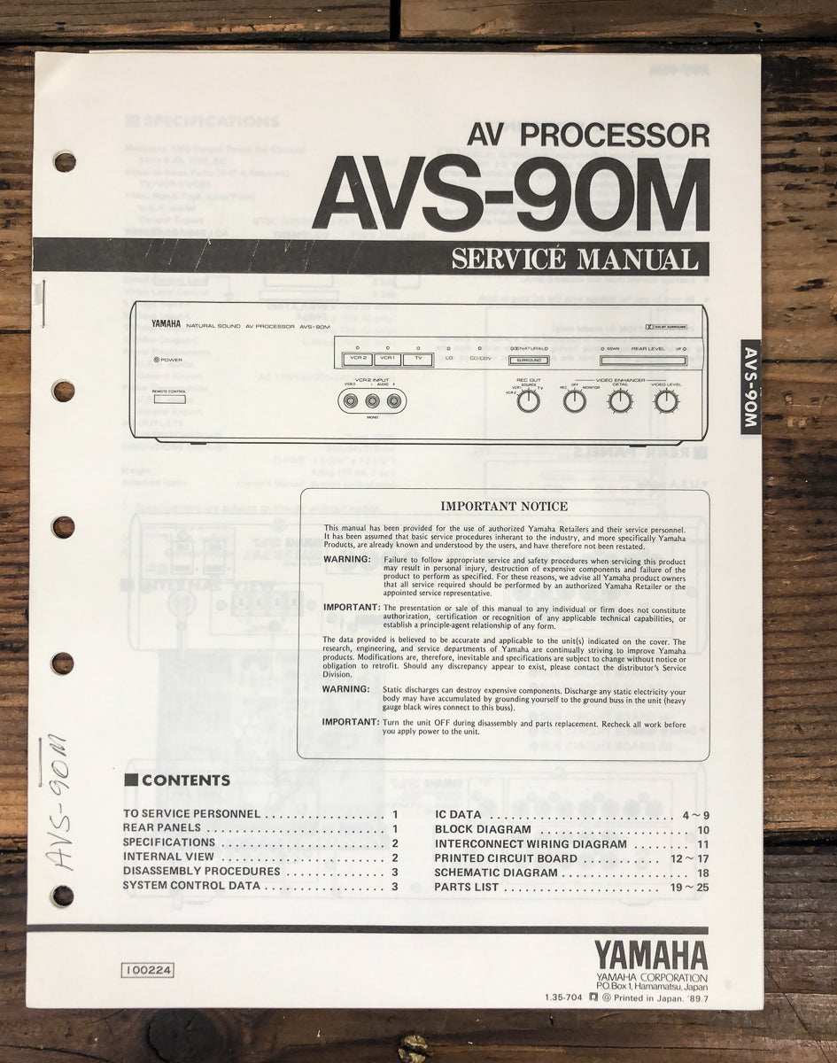 Yamaha AVS-90M AV Processor Service Manual *Original*