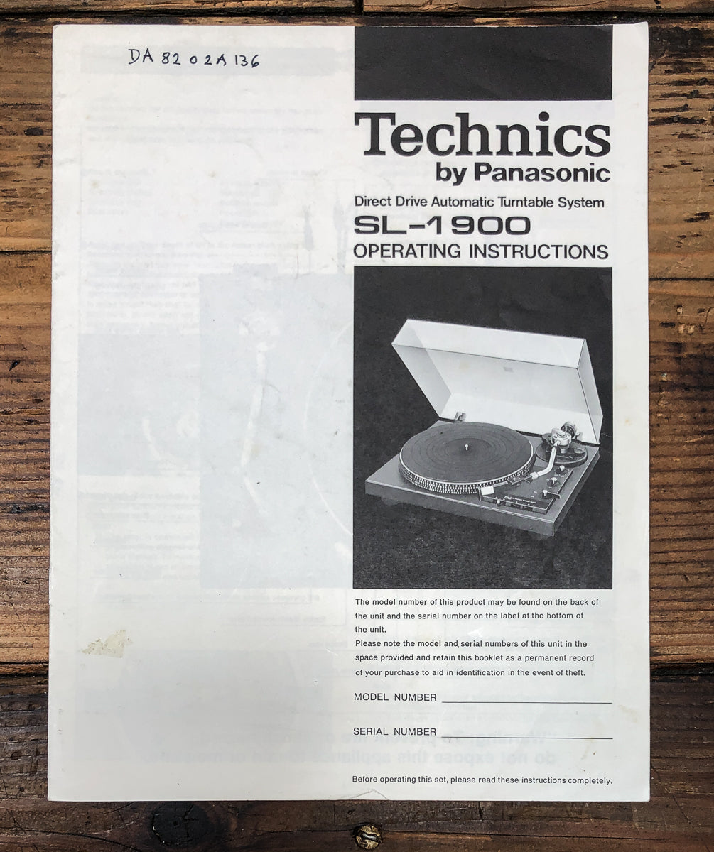 Technics SL-1900 Record Player / Turntable Owners / User Manual *Original*
