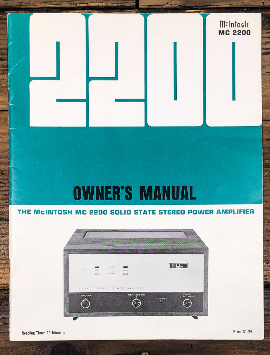 McIntosh MC 2200 MC-2200 Amplifier Owners / User Manual *Original*