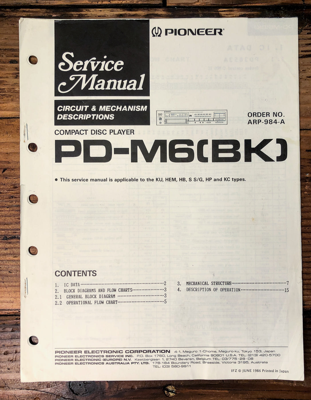 Pioneer PD-M6 CD Changer Service Manual #1 *Original*