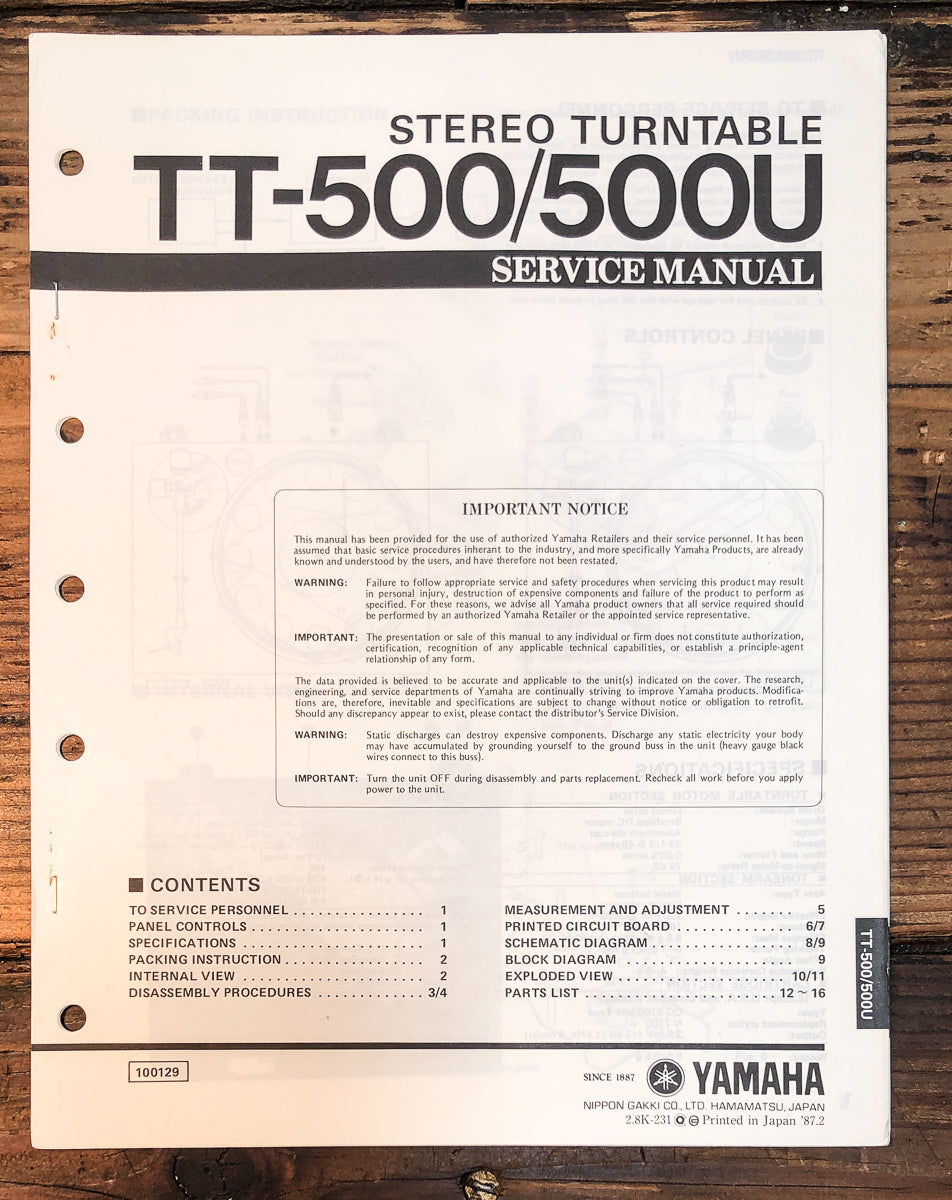 Yamaha TT-500 TT-500U Record Player / Turntable Service Manual *Original*