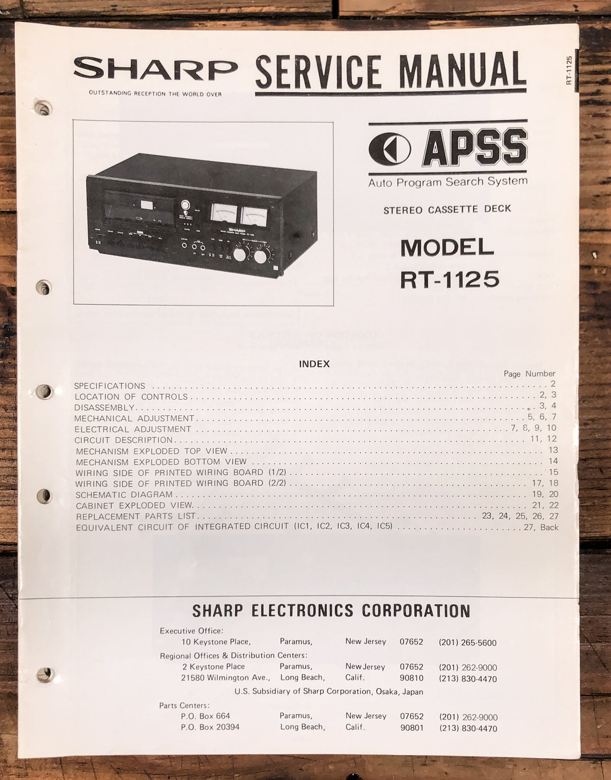 Sharp RT-1125 Cassette Service Manual *Original*