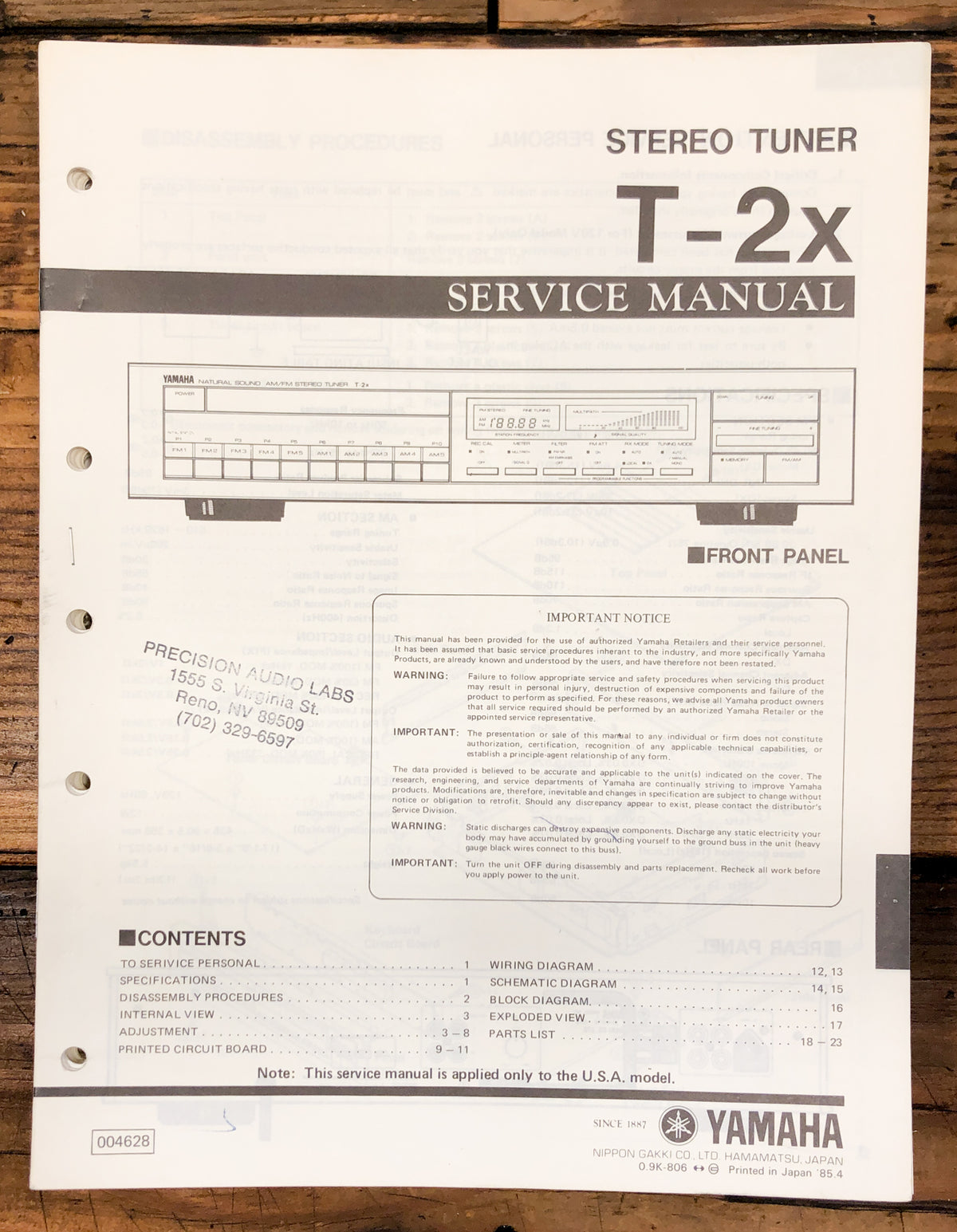 Yamaha T-2X Tuner Service Manual *Original*
