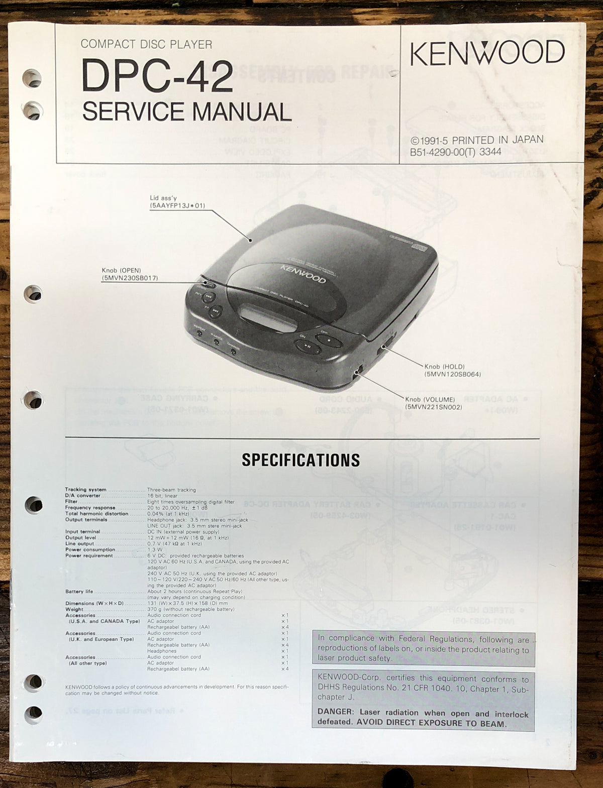 Kenwood DPC-42 CD Player Service Manual *Original*