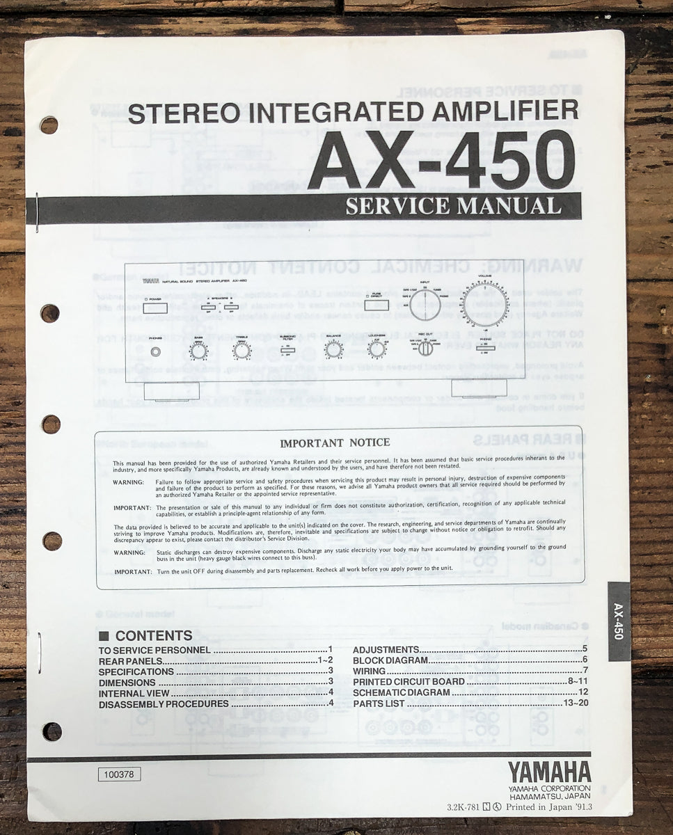 Yamaha AX-450 Service Manual *Original*