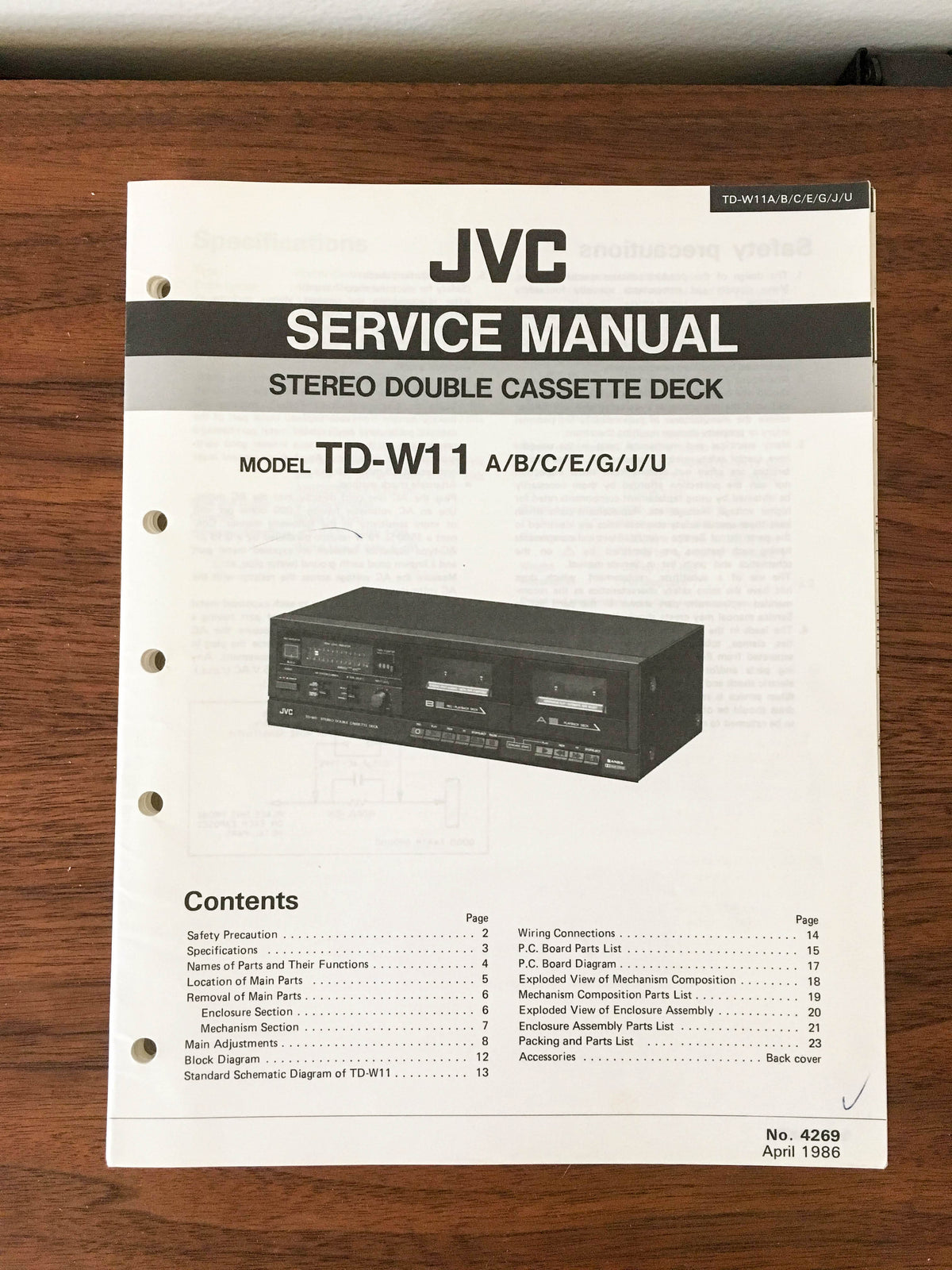 JVC TD-W11 Cassette Service Manual *Original*