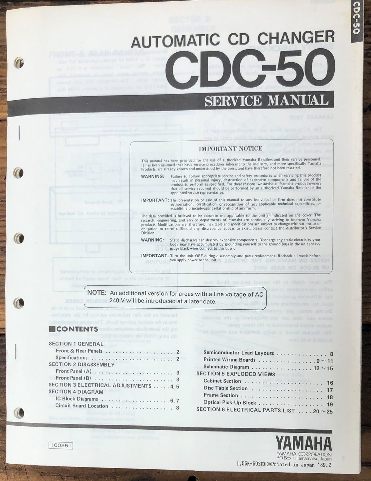 Yamaha CDC-50 Service Manual *Original*
