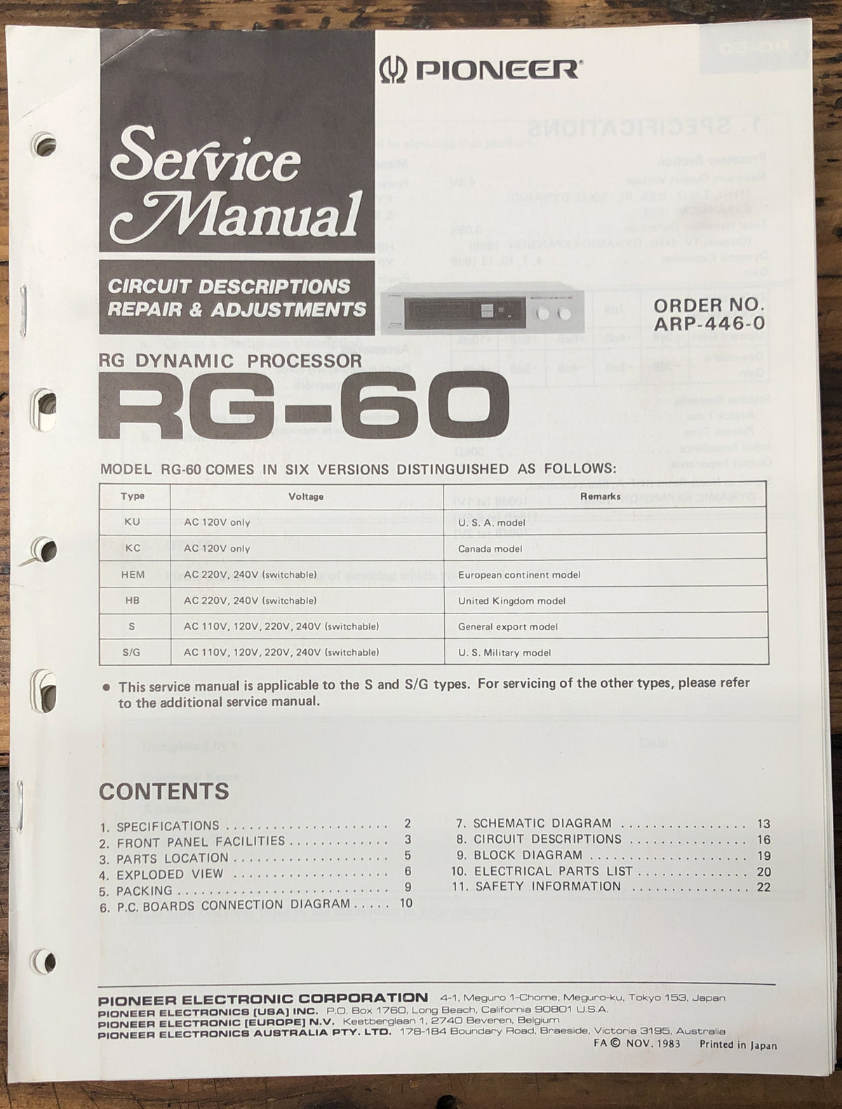 Pioneer RG-60 Processor Service Manual *Original*