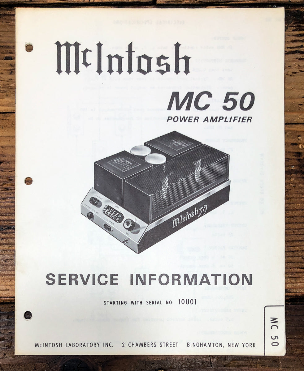 McIntosh MC-50 MC50 Amplifier Service Manual *Original*