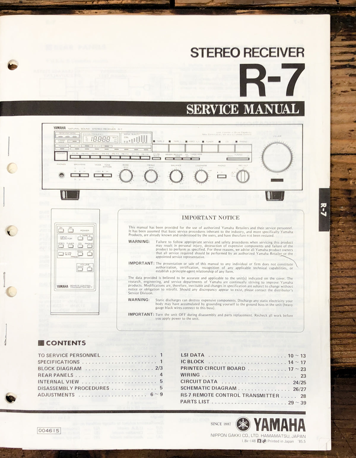 Yamaha R-7 Receiver Service Manual *Original*