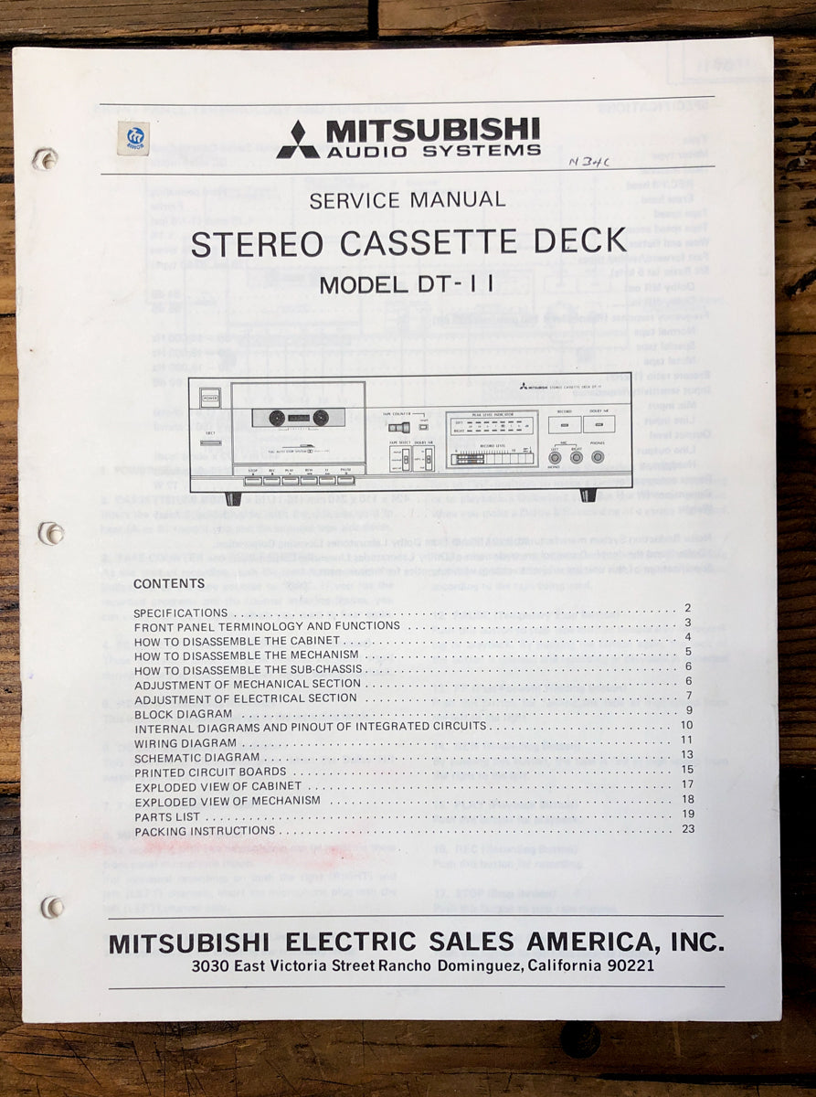 Mitsubishi DT-11 Cassette Service Manual *Original*