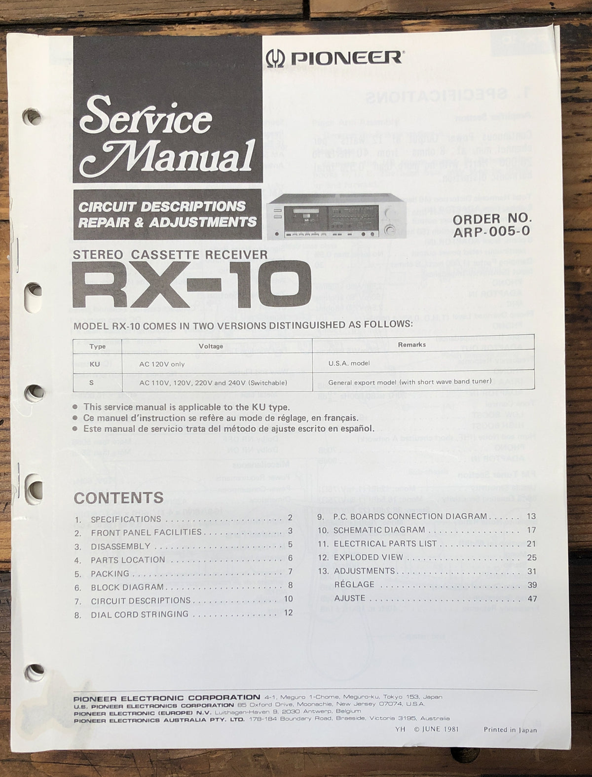 Pioneer RX-10 Receiver Service Manual *Original*
