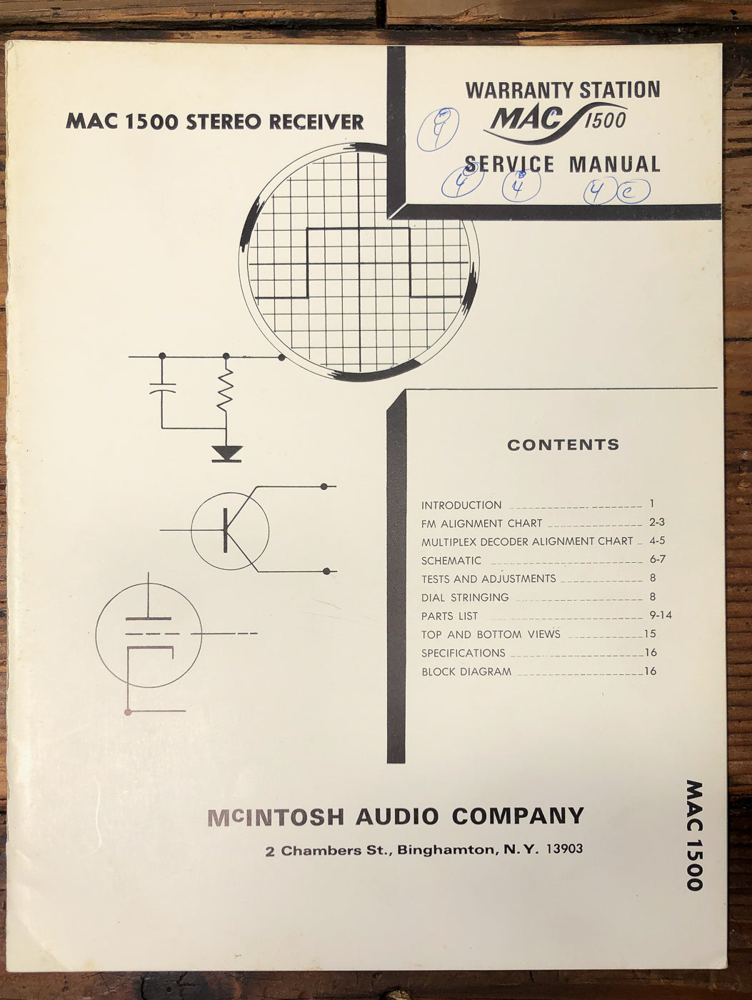 McIntosh MAC 1500 Receiver Service Manual *Original* #1