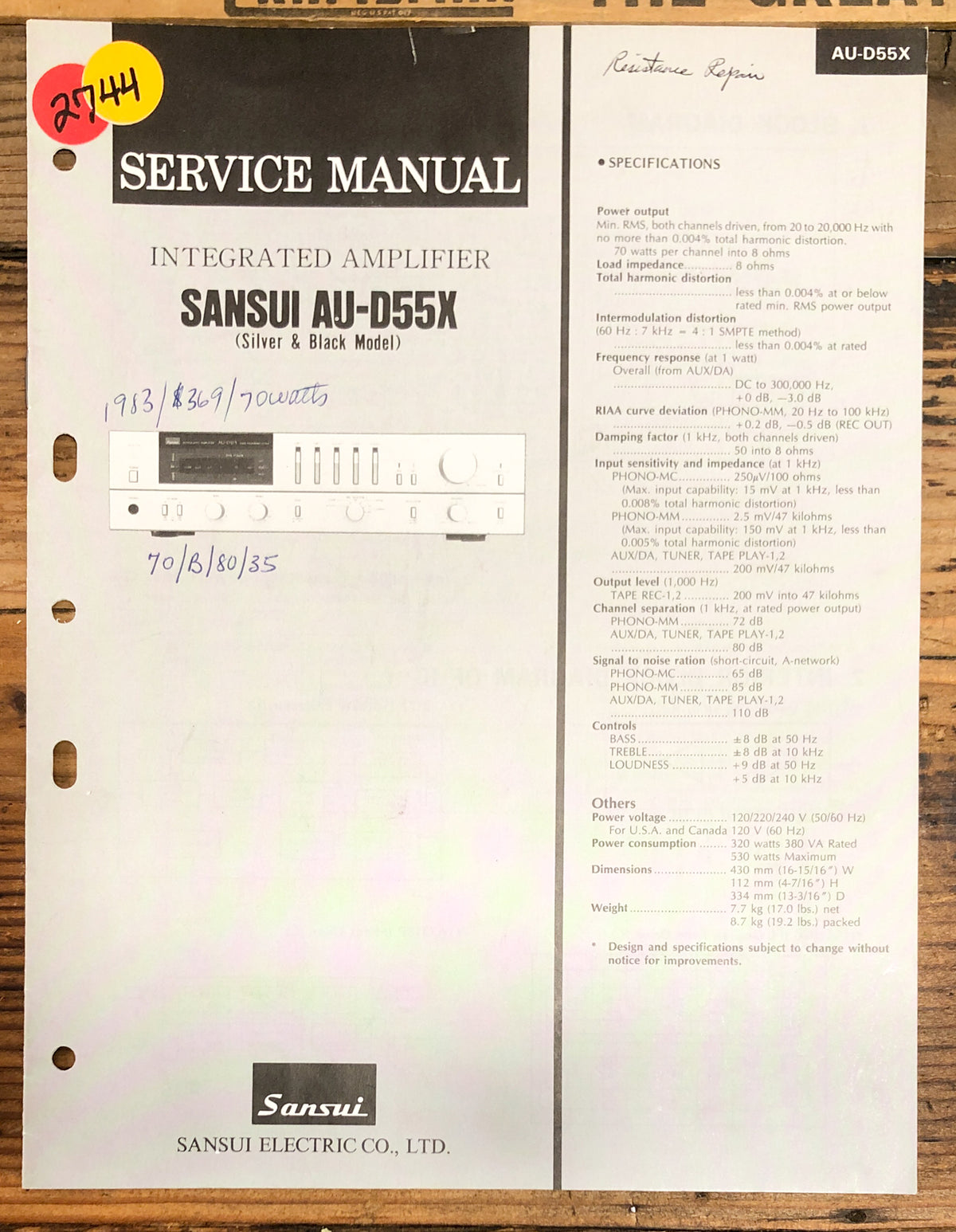 Sansui AU-D55X Amplifier Service Manual *Original*