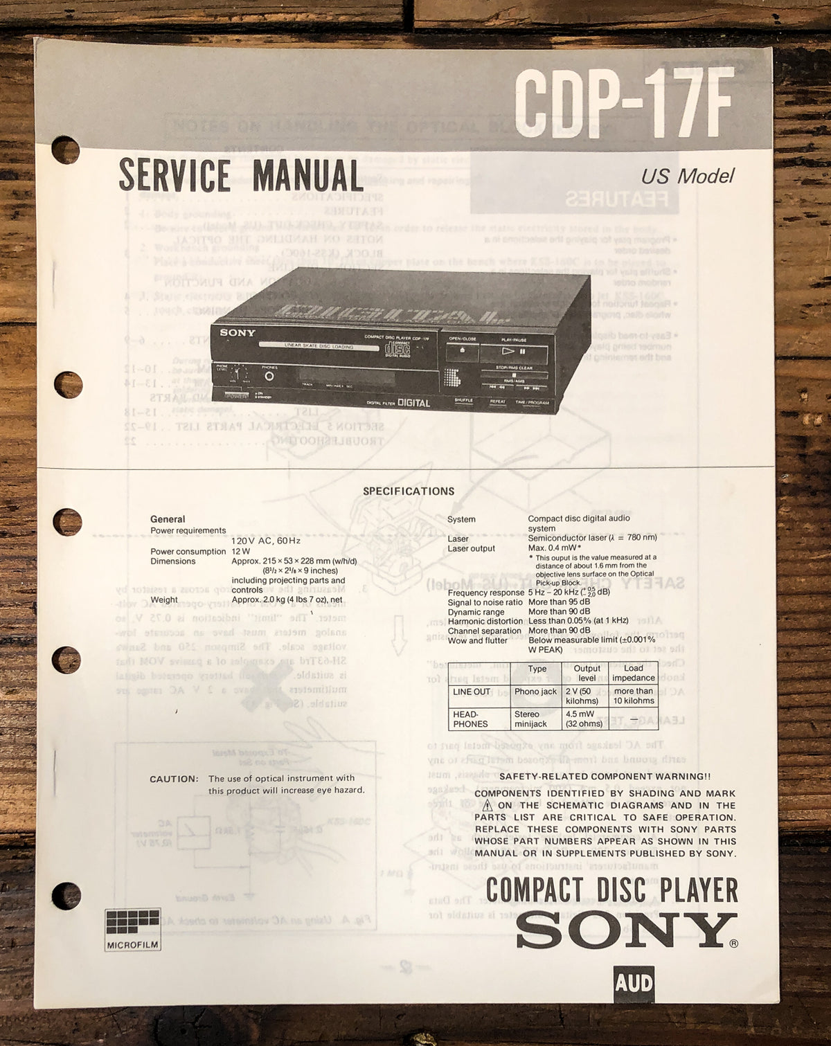 Sony CDP-17F CD Player Service Manual *Original*