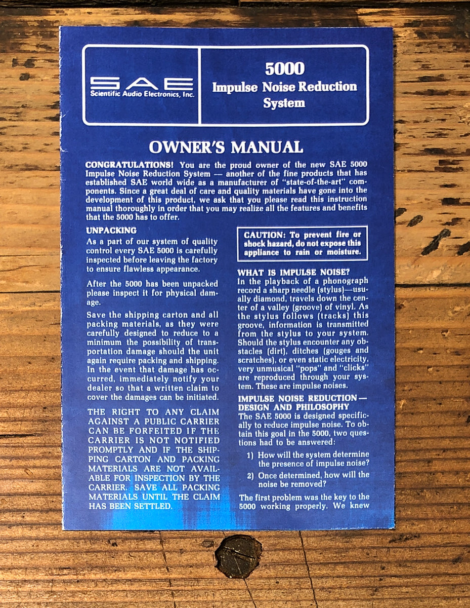 SAE Model 5000 Noise Reduction Owners / User Manual *Original* #1