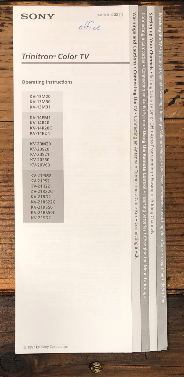 Sony KV-13M20 -20M20 -20V60 -21PM2 -21R22 TV Owners / User Manual *Original*
