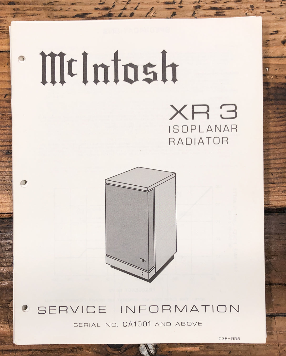 McIntosh XR-3 XR3 Speaker Service Manual *Original*