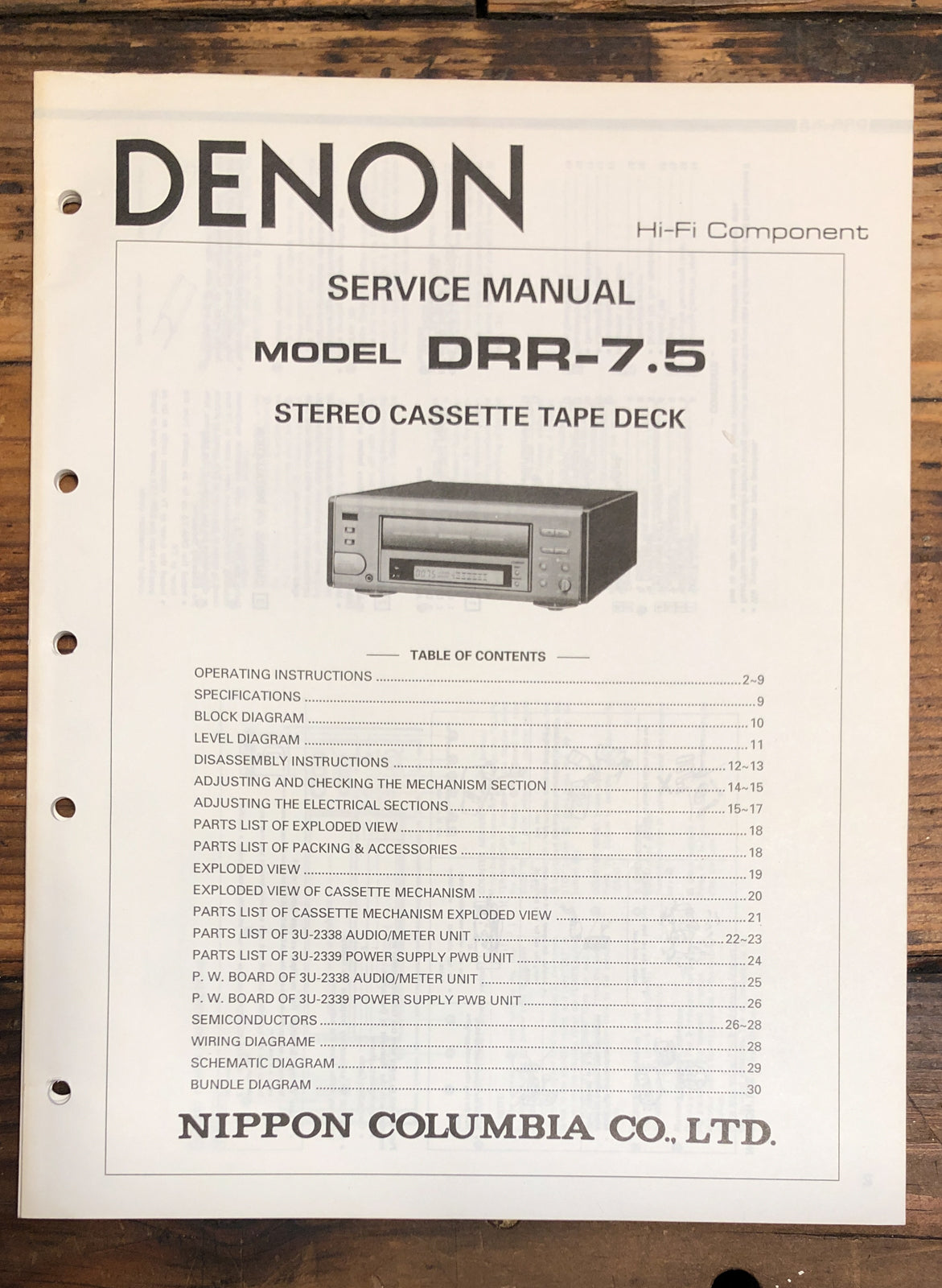 Denon DRR-7.5 Cassette Service Manual *Original*