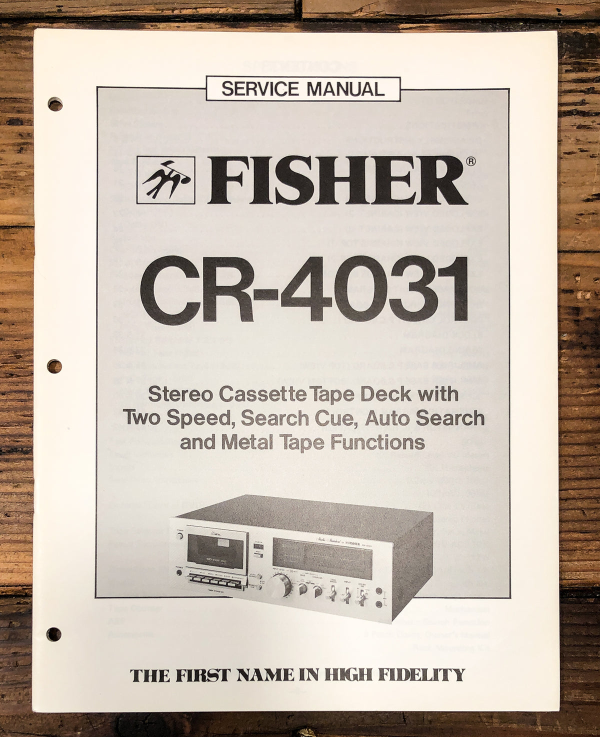 Fisher CR-4031 Cassette Service Manual *Original*