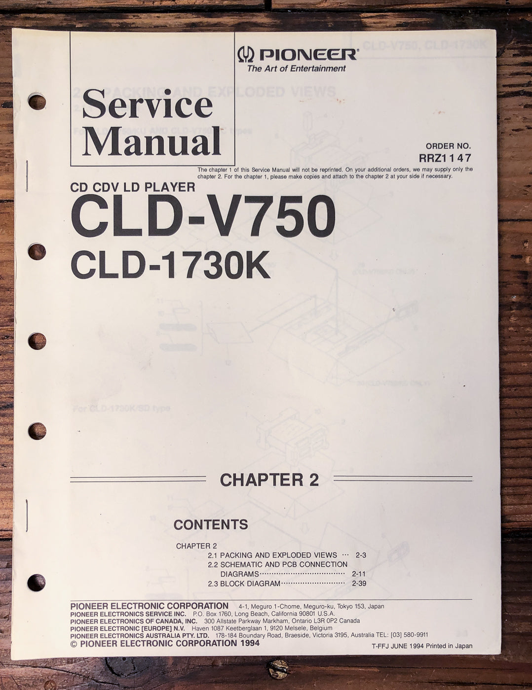 Pioneer CLD-V750 CLD-1730K CD LD Player Service Manual *Original*